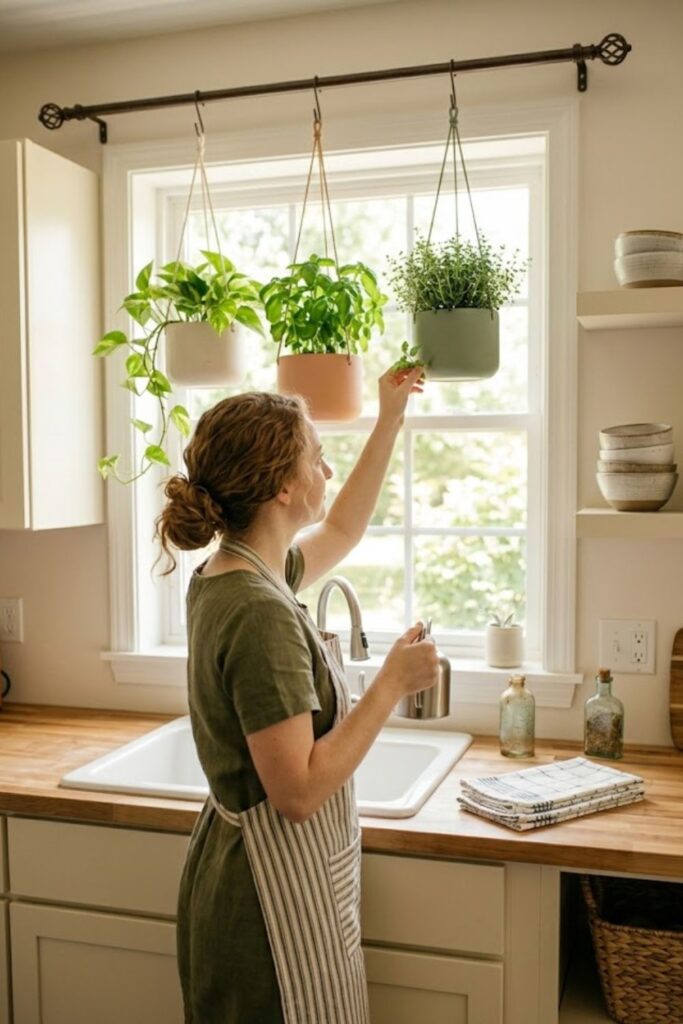 2. Hanging Ceramic Planters in the Kitchen