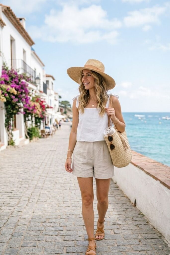 2. High-Waist Shorts with Crop Top
