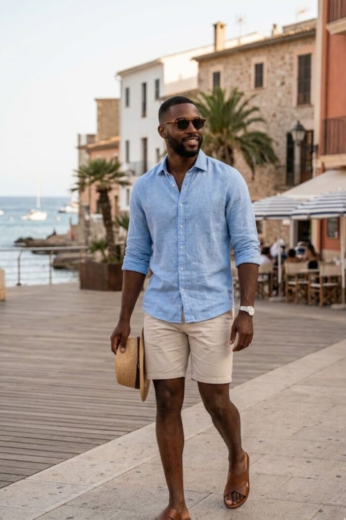 2. Linen Button-Up with Chino Shorts