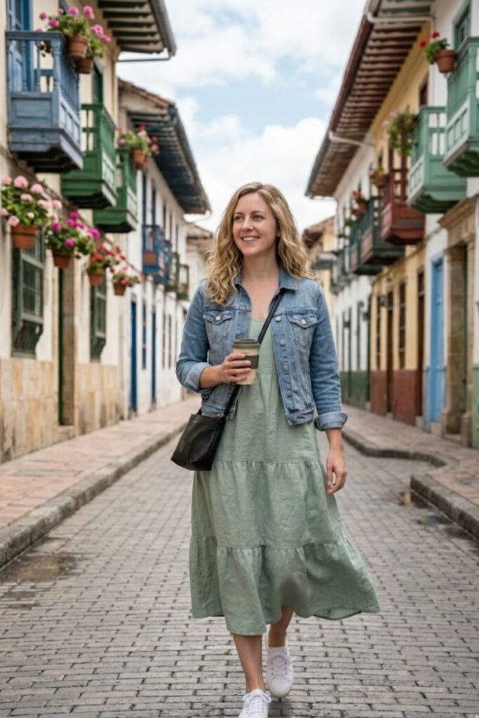 2. Midi Dress with Denim Jacket