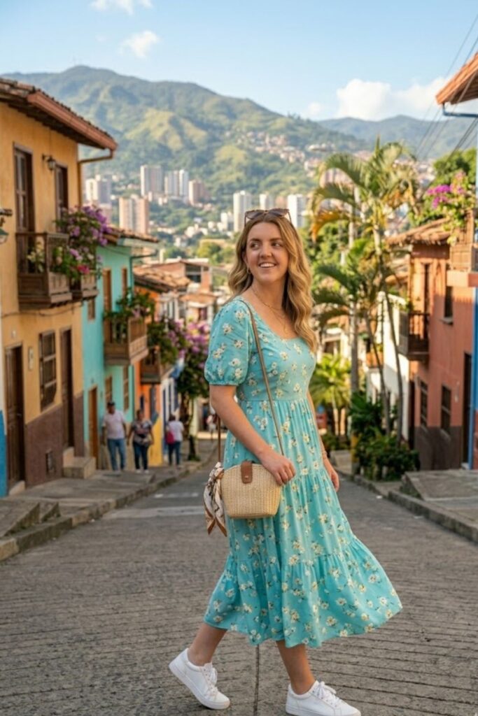2. Midi Dress with White Sneakers
