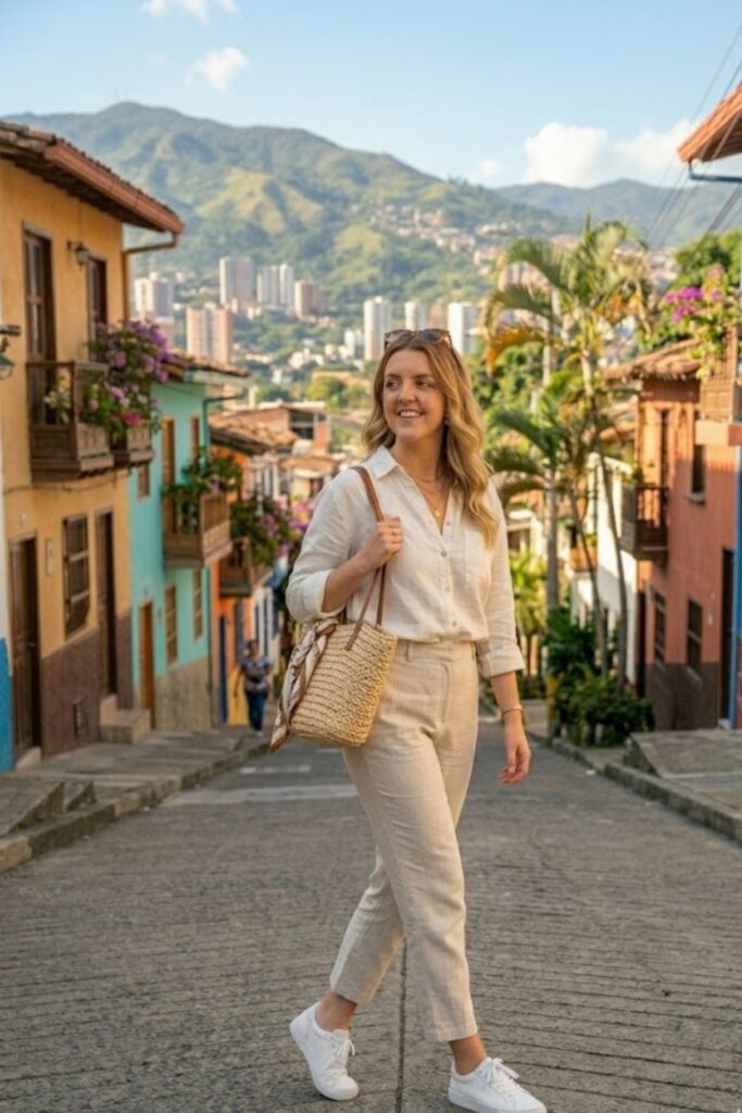 3. Linen Blouse with Tailored Pants