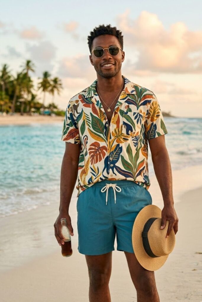 3. Tank Top with Swim Trunks
