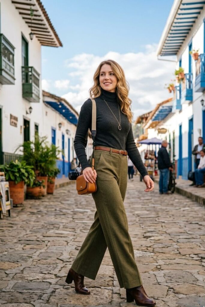 3. Turtleneck with Wide-Leg Pants