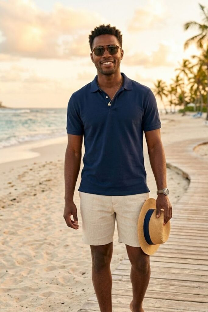 4. Casual Polo with Linen Shorts