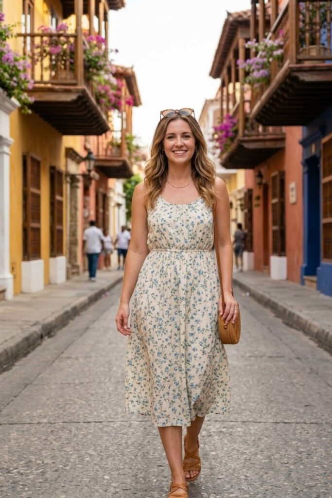 4. Cotton Sundress with Flat Sandals