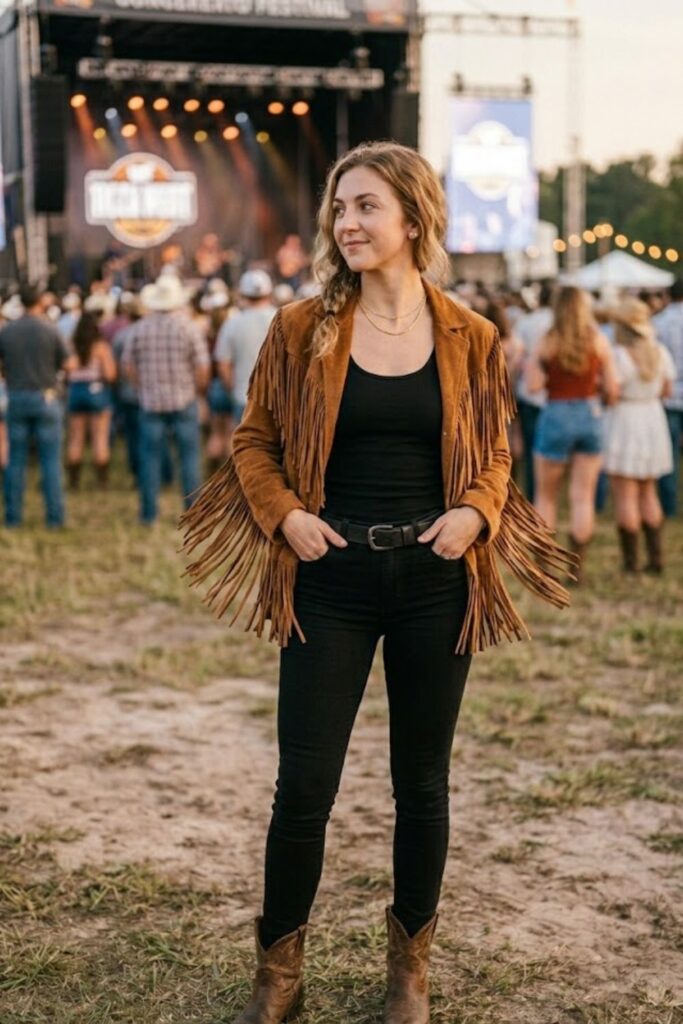 4. Fringe Jacket and Fitted Tank