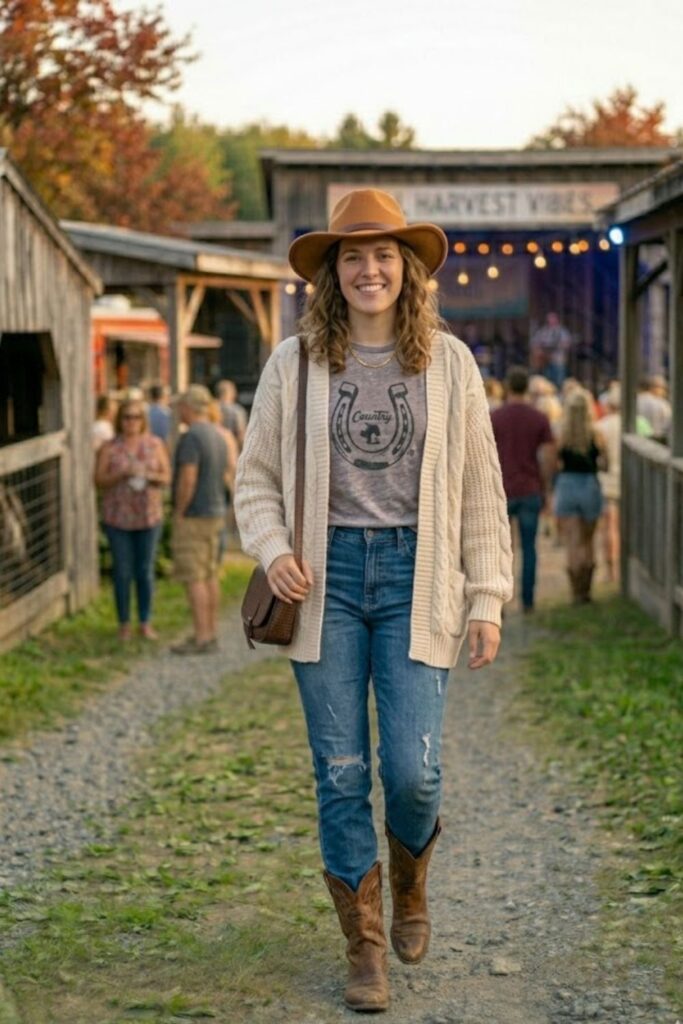 4. Graphic Tee with Oversized Cardigan