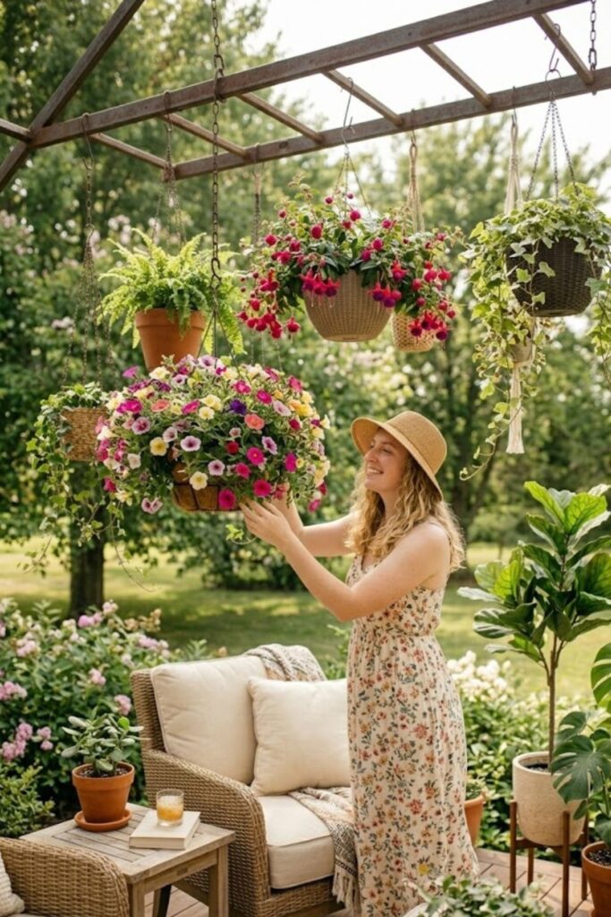 4. Hanging Baskets on the Patio