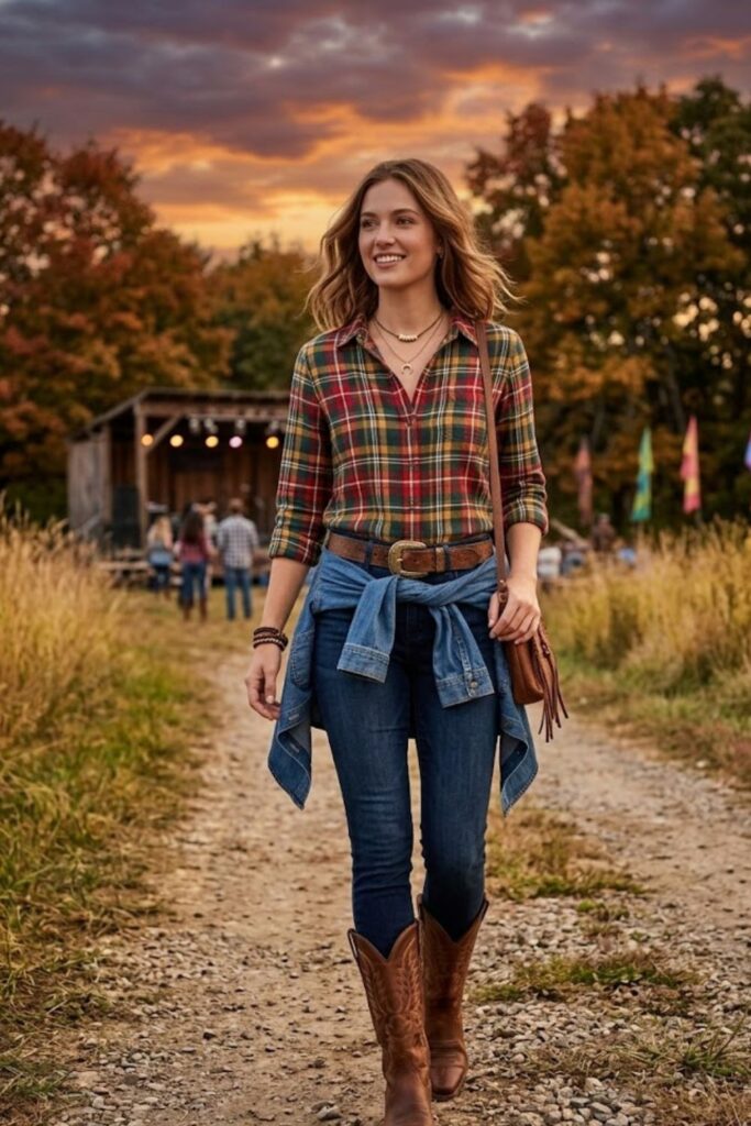 4. Plaid Shirt and Skinny Jeans