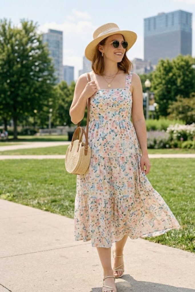 4. Sundress with Strappy Sandals