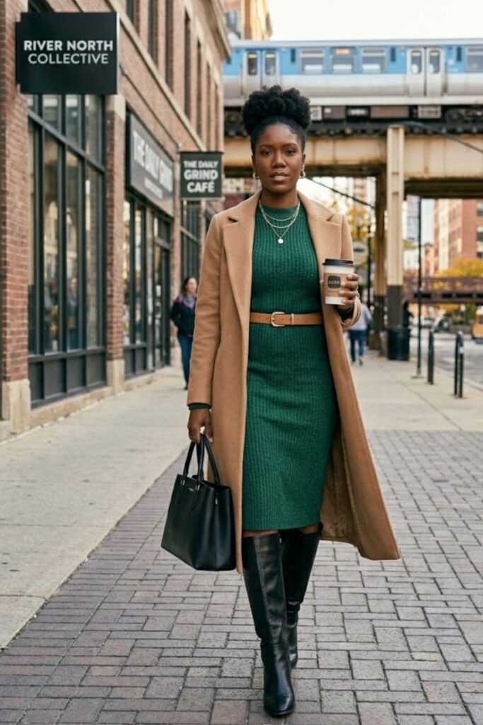 4. Sweater Dress with Knee-High Boots