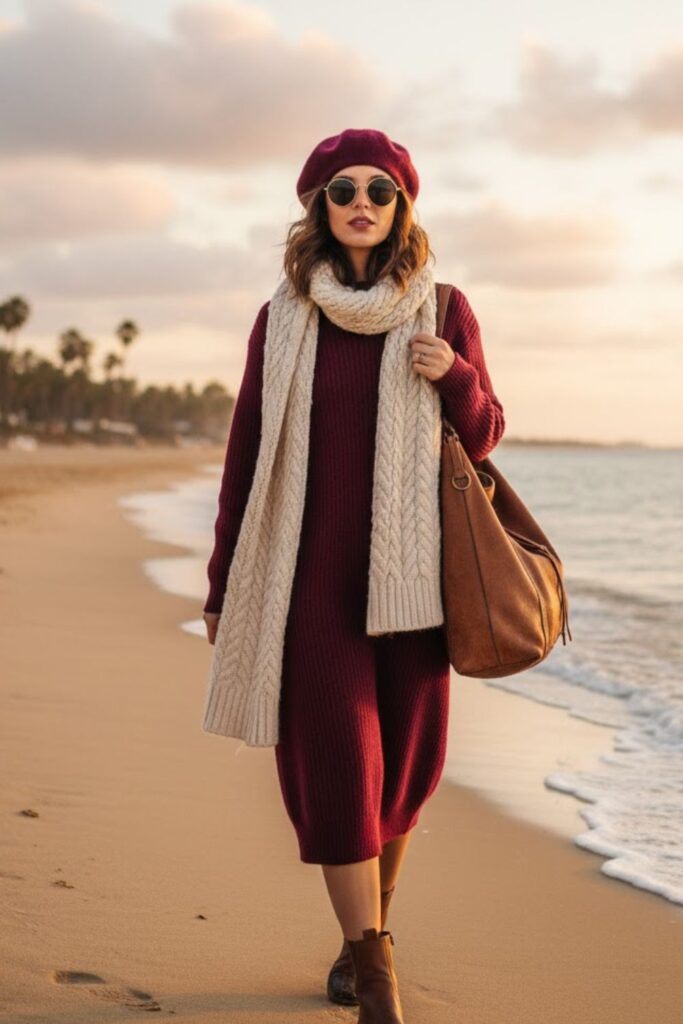 5. Knit Dress with Ankle Boots