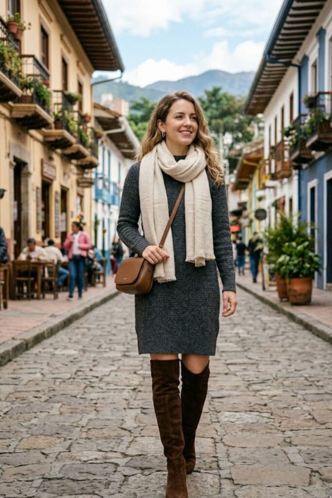 5. Knit Dress with Over-the-Knee Boots