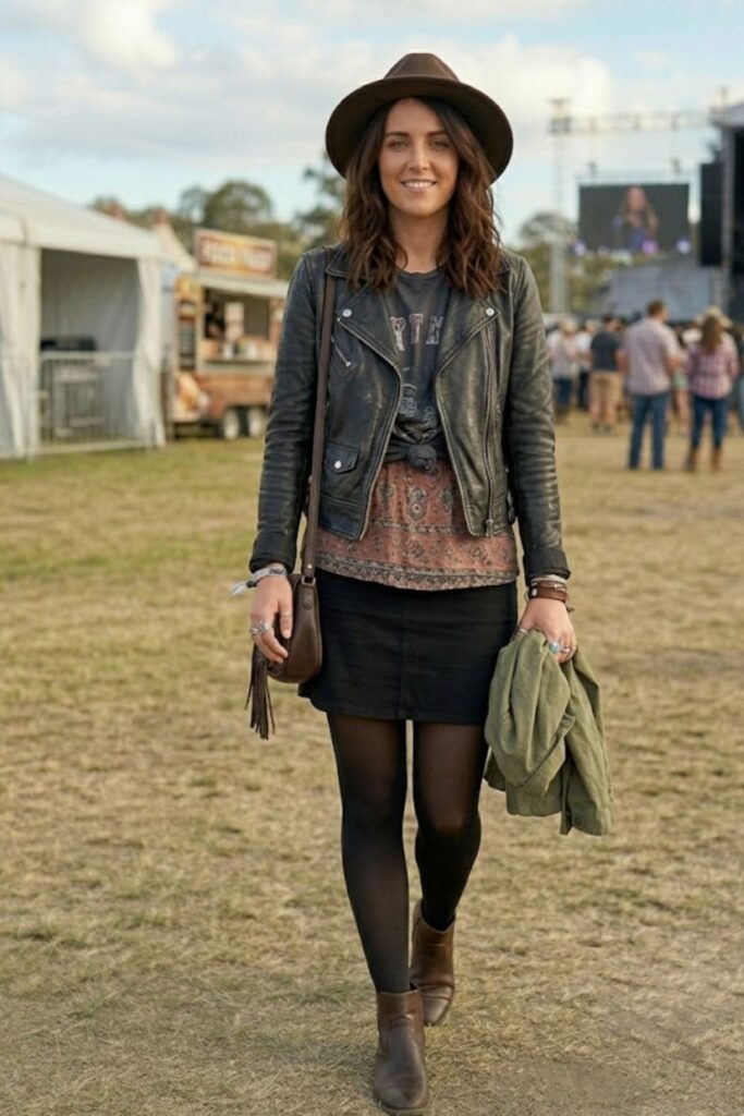 5. Leather Jacket with Graphic Tee