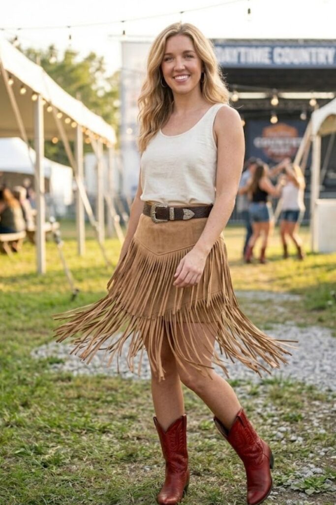 5. Red Boots with a Fringe Skirt