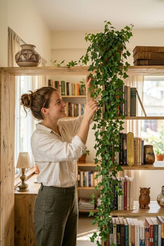 5. Style Ivy on a Bookshelf