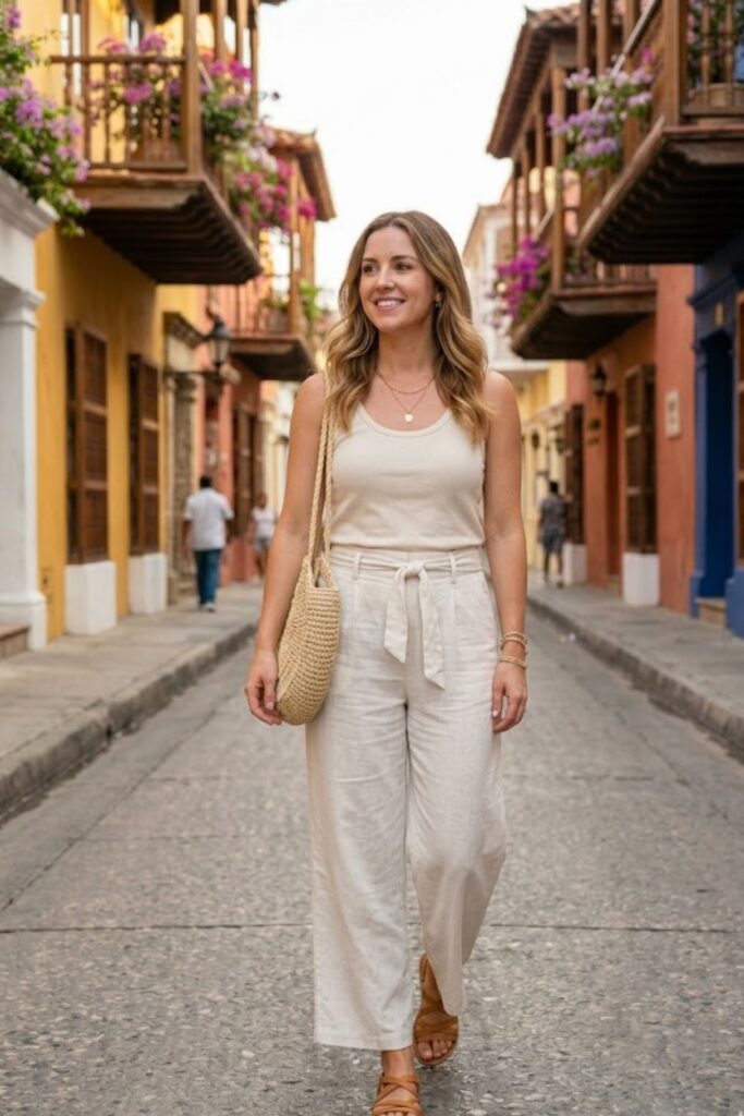 5. Tank Top with Linen Pants
