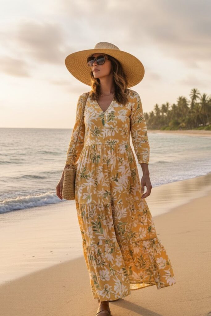 5. Tiered Maxi Dress with Long Sleeves