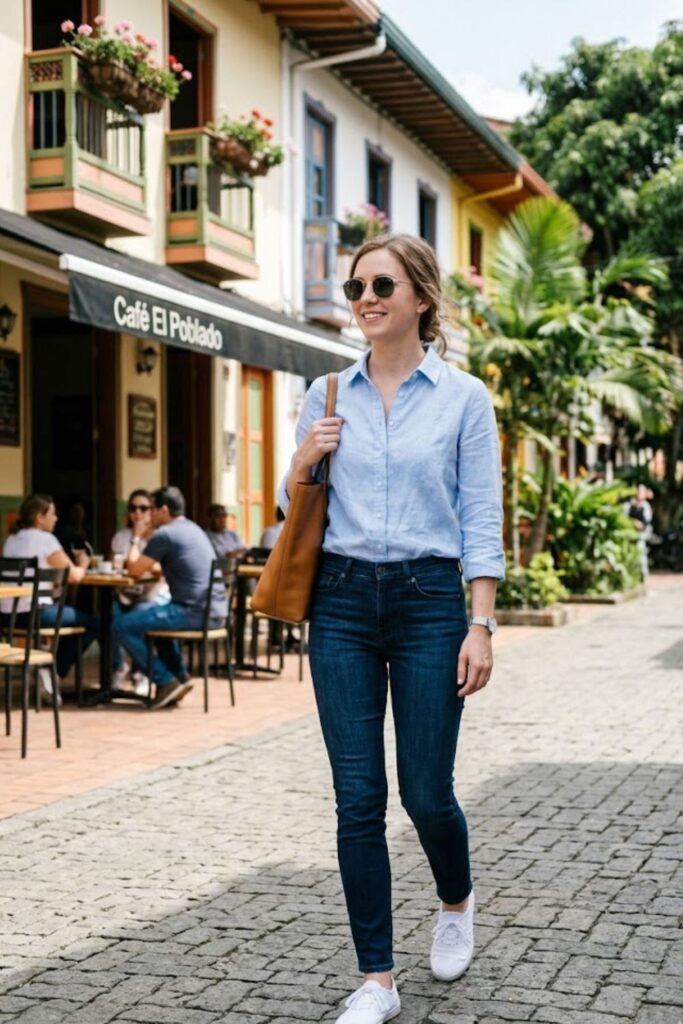 6. Button-Up Shirt with Slim Jeans