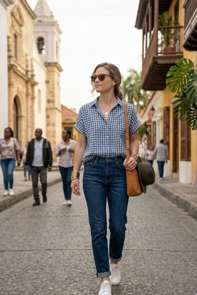 6. Casual Button-Up Shirt with Jeans