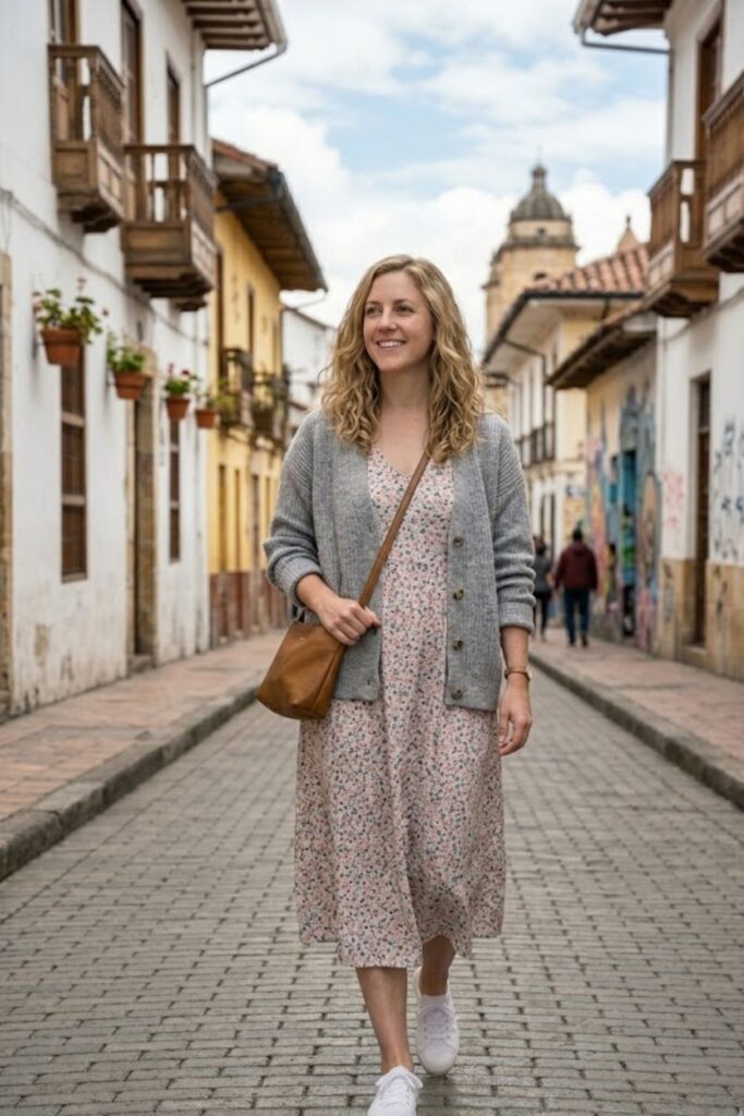 6. Casual Dress with Cardigan