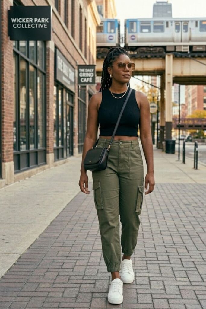 6. Crop Top with Cargo Pants