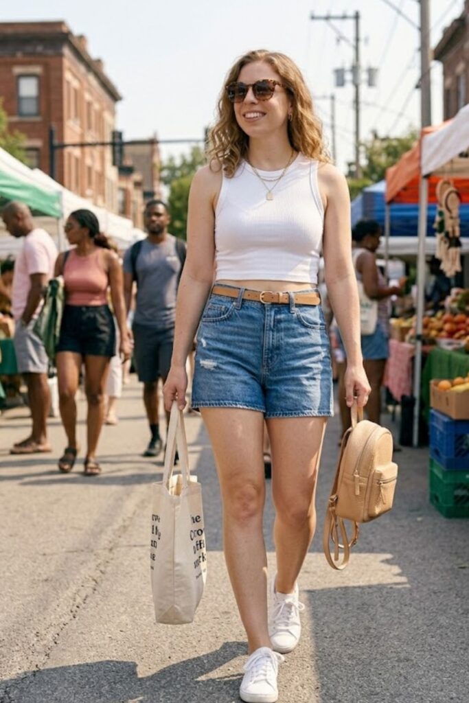 6. Crop Top with High-Waisted Shorts