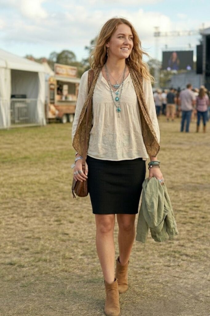 6. Flowy Boho Top with Skirt
