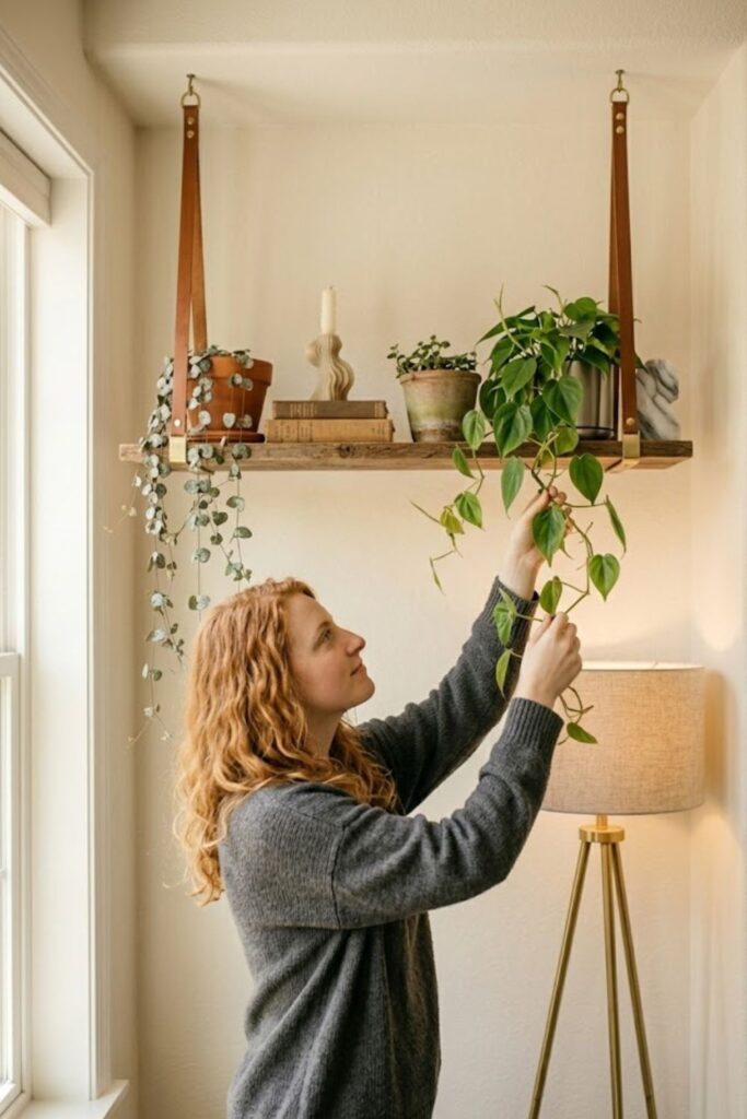 6. Hanging Plant Shelf with Cascading Greenery
