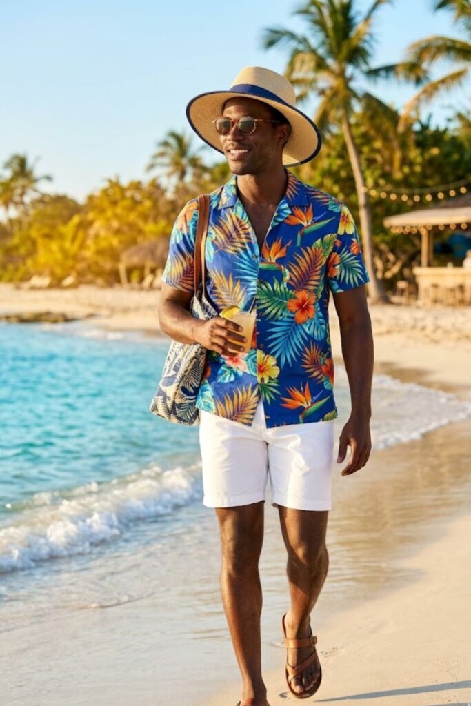 6. Hawaiian Shirt with White Shorts