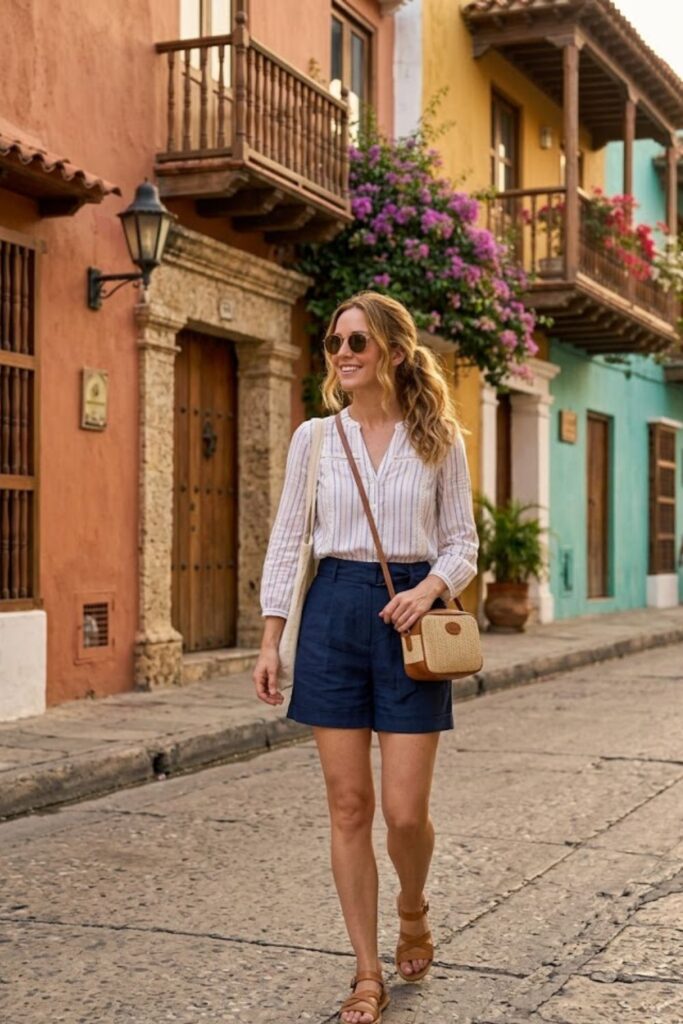 6. Lightweight Blouse with Tailored Shorts