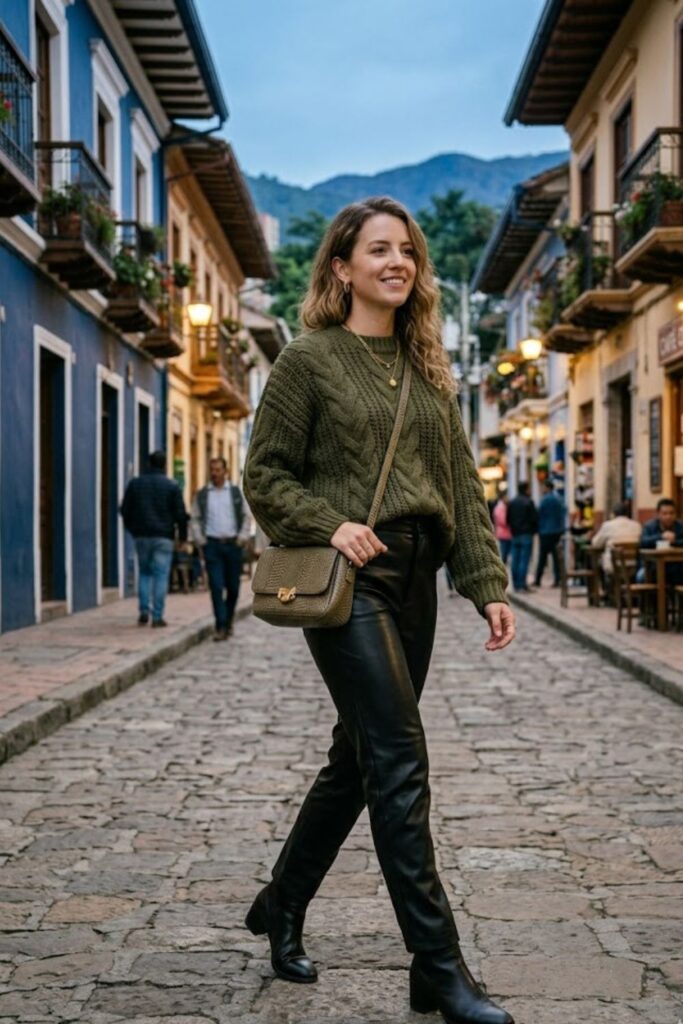 6. Oversized Sweater with Leather Pants