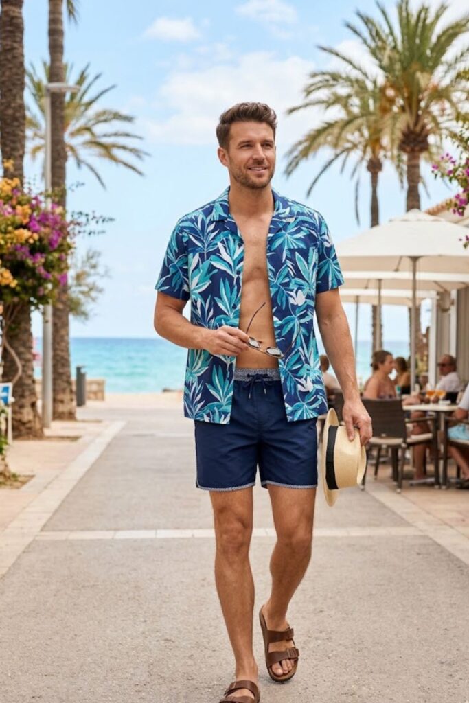 6. Short-Sleeve Button-Up with Swim Shorts