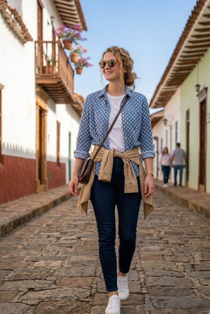 7. Casual Button-Up Shirt with Slim Jeans