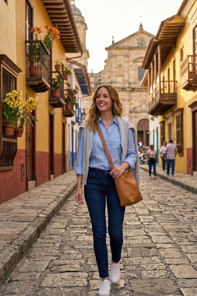 7. Casual Button-Up Shirt with Slim Jeans