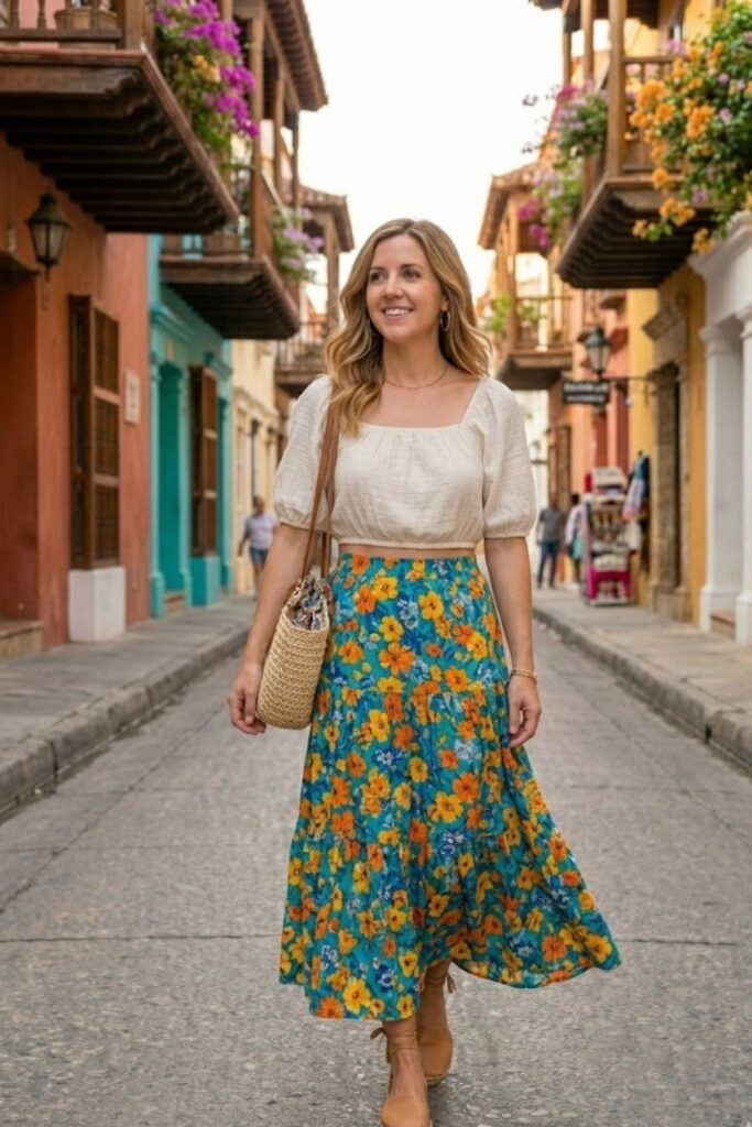 7. Crop Top with Flowy Skirt
