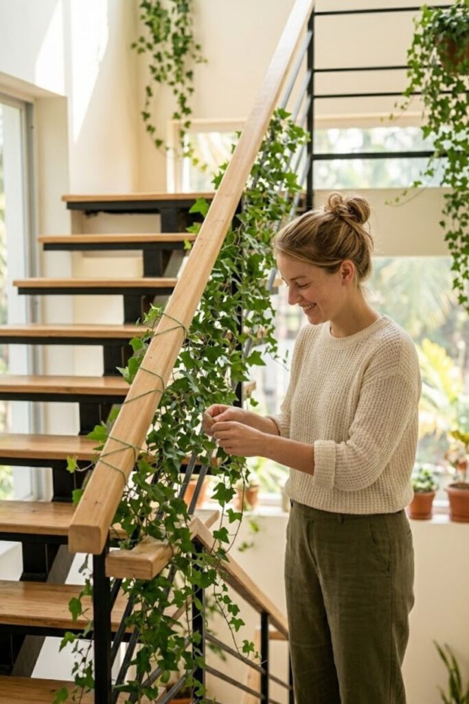 7. Decorate a Staircase Railing with Ivy