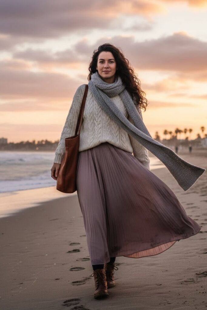 7. Layered Sweater with Maxi Skirt