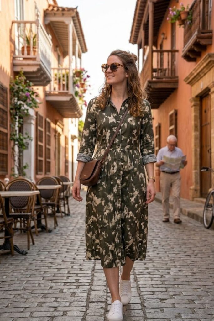 8. Midi Dress with Comfortable Sneakers