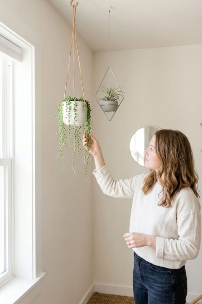 8. Minimalist Hanging Pots in a Small Space
