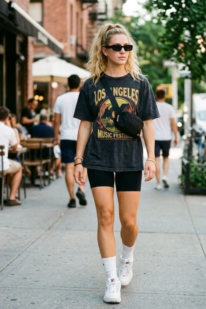 8. Oversized Tee with Biker Shorts