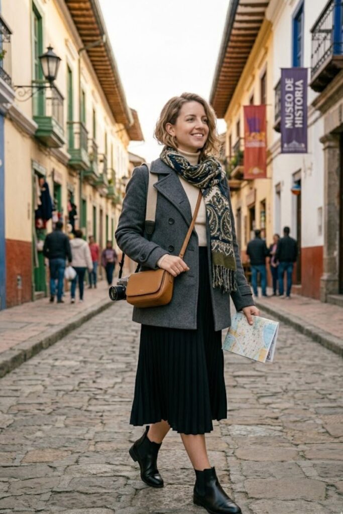 8. Peacoat with Midi Skirt