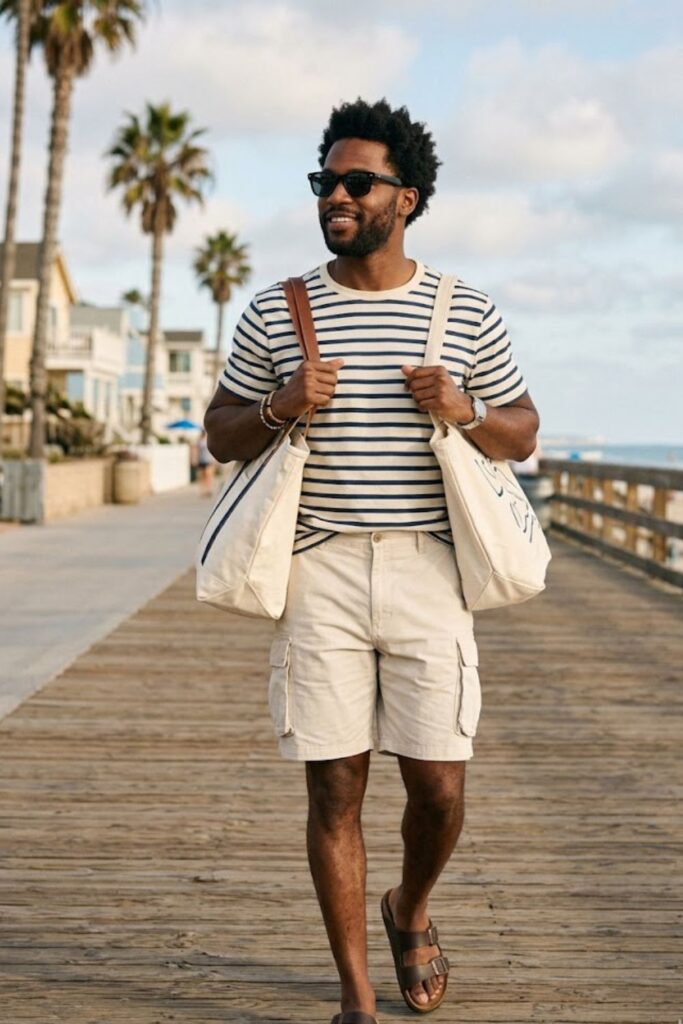 8. Striped T-Shirt with Cargo Shorts