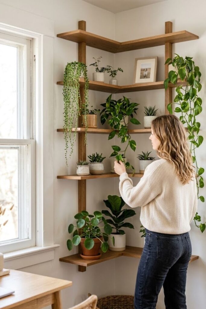 8. Style a Corner Shelf Garden