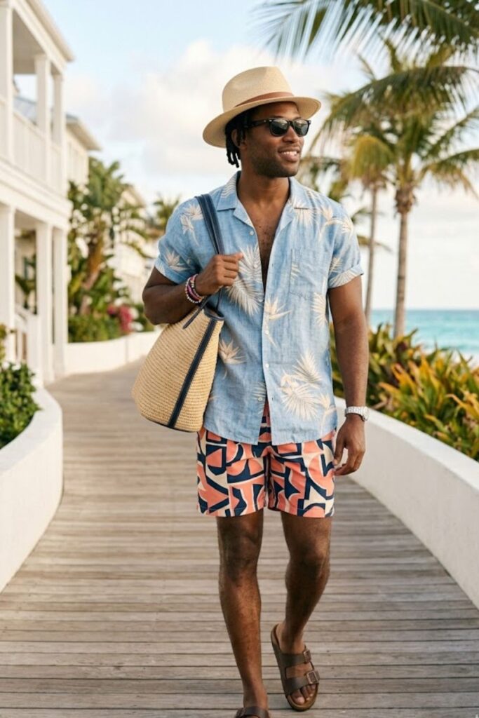 9. Button-Up with Swim Trunks
