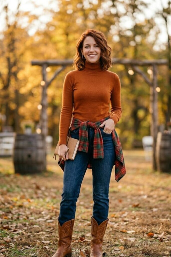 9. High-Waisted Jeans and Turtleneck