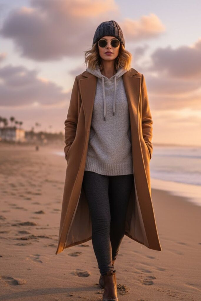 9. Hoodie with Layered Long Coat