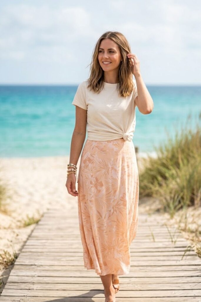 9. Knotted Tee with Flowing Skirt