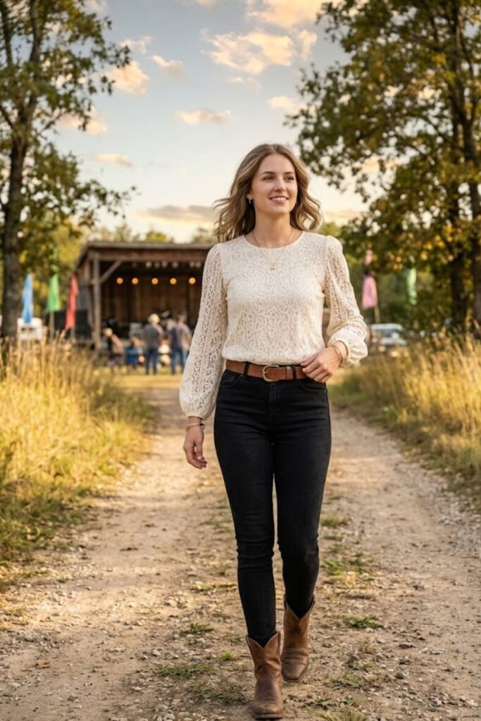 9. Lace Top and Black Skinny Jeans